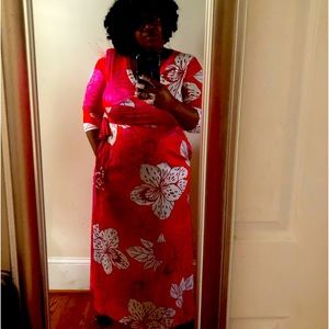 Pink and Red Floral Maxi Dress with Pockets